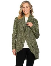 Attitudes by Renee Heather Olive Green Open Front Ruffle Sweater New