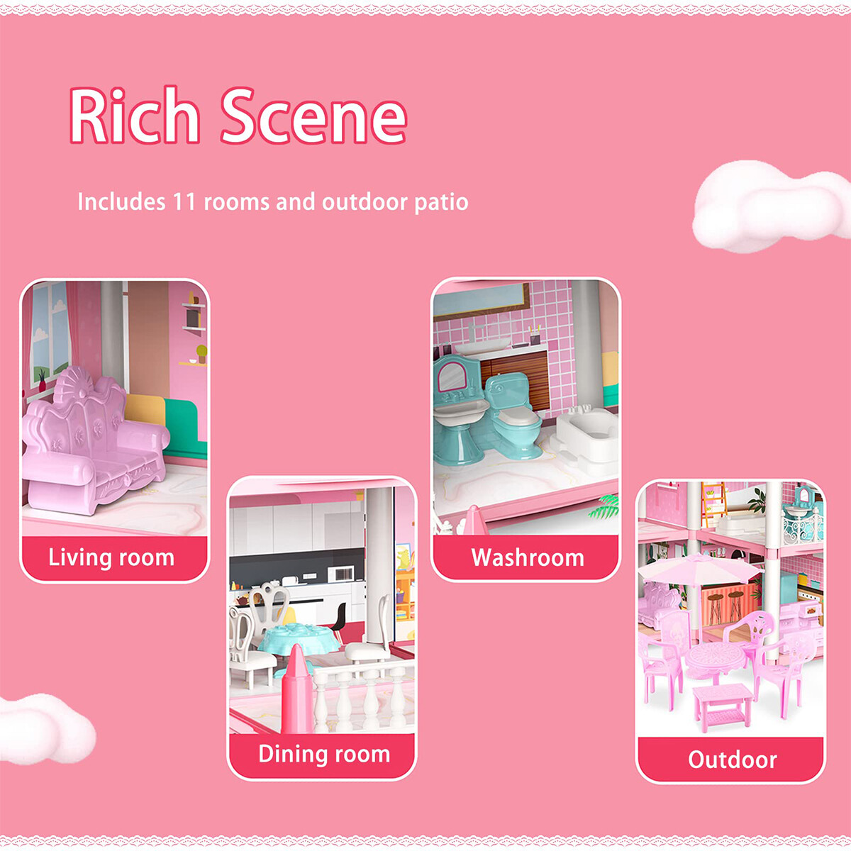 Doll House for Girls,11 Rooms Dollhouse with Dolls,Puppies,Furnitures