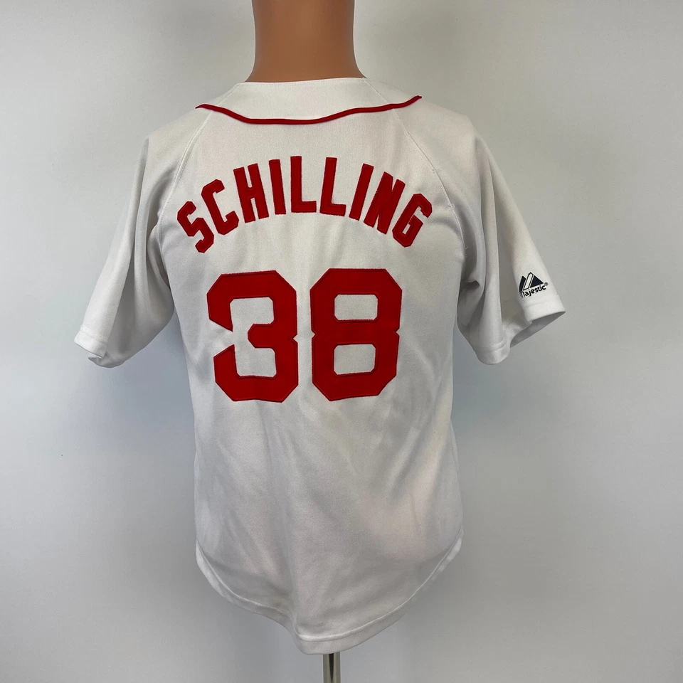 Majestic Curt Schilling Boston Red Sox Home Jersey MLB Béisbol Talla L Juvenil Foto 2 de 4