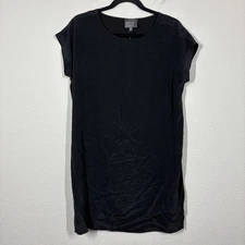 Leo & Sage Size Small Silk T-Shirt Dress Black Crew Neck Pullover Cap Sleeveless