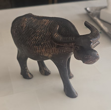 Hand Carved Wood Water Buffalo Figurine Folk Art Natural Finish Black Brown