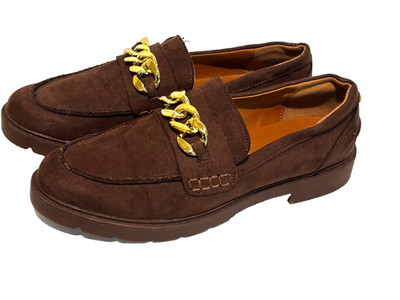Anne Klein Eunice Brown Coco Vegan Loafers Chunky Chain Preppy Women s 8.5 Work