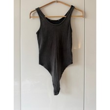 NWOT Womens Small Charcoal Gray Ribbed Cotton Tank Bodysuit Snap Closure Top