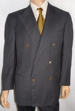 42R Ermenegildo Zegna DB Suit Jacket 42 Charcoal Pinstripe 6Btn Double Breasted