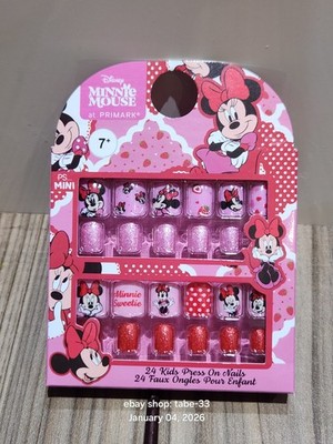 Mädchen Minnie Mouse Falsche Nägel 24 Fake Nail Kinder Press On Pink GLITZER Primark