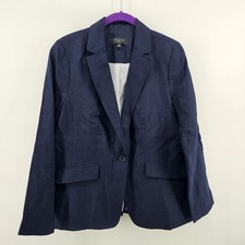 Talbots Blazer Women 10P Navy Blue 100 Linen Single Button Lined Professional