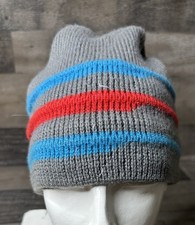 Wigwam Beanie Toque Adult One Size Red,Blue,grey Stripe Knit Wool Made USA Ski