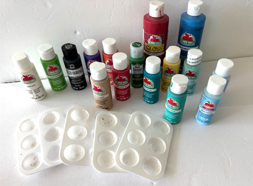 LOT 16 Acrylic Paint Craft assorted colors & 6 mini trays Apple Barrel