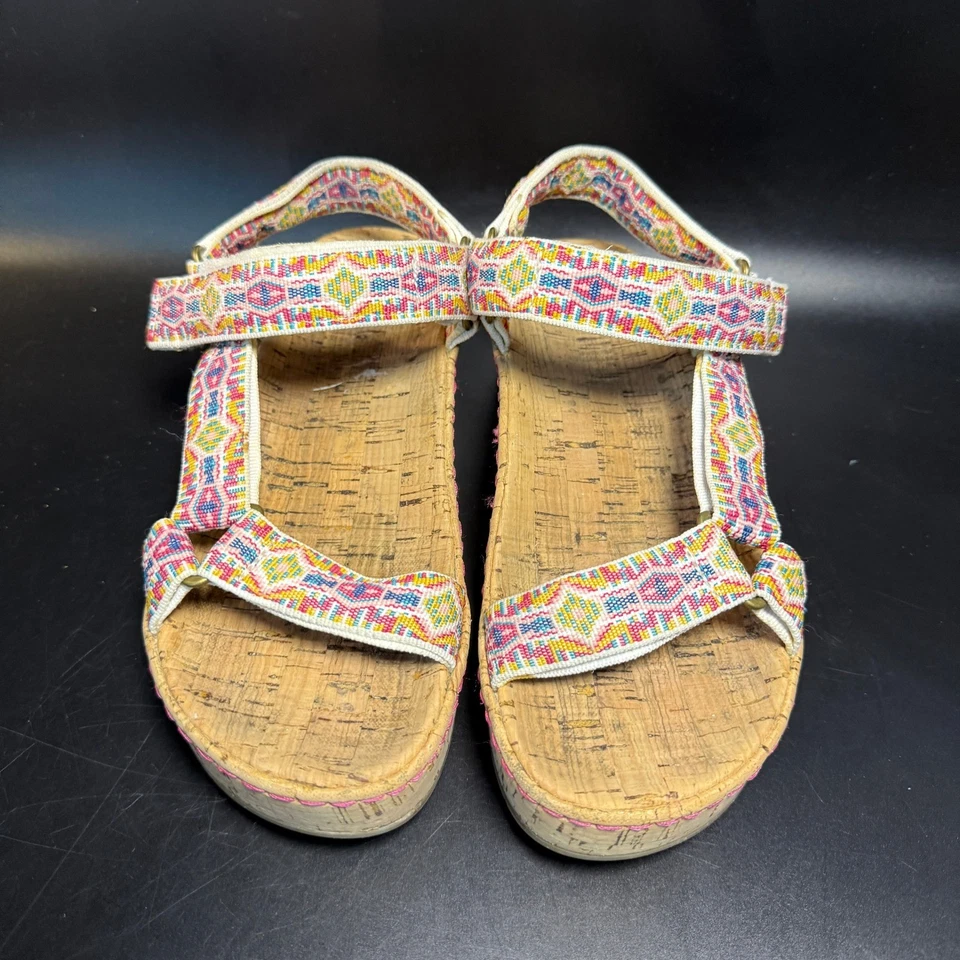 Sandalias de plataforma de corcho tejido colorido Børn correas ajustables zapatos para mujer Foto 2 de 4