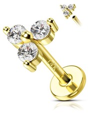 14K Gold Helix Cartilage Earrings 16g CZ Tragus Tripl Labret Stud Piercing