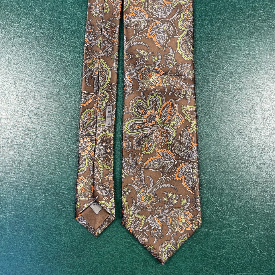 Brioni шелковый галстук коричневый цветочный 70-х стиль ручной работы в Италии новый без ЯРЛЫКОВ - Изображение 2 из 4