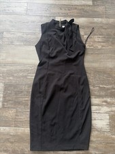 Calvin Klein Tie-Neck Sleeveless Bodycon Dress Black Womens Size 6 Career Sheath