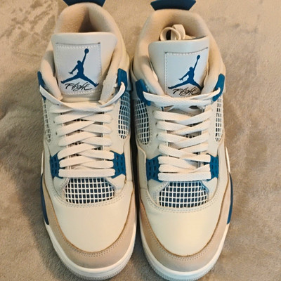 Nike Air Jordan 4 Men s Mid Top Colorblock Lace-Up Sneaker White Blue Gray