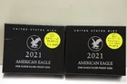 2021-S, 2021 W  Proof $1 American Silver Eagle Box, OGP & COA