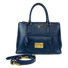 PRADA Safiano Triangle with logo 2way handbag Diagonal Sholder bag Blue