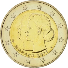 [#482571] Monaco, 2 Euro, Mariage Princier, 2011, MS, Bi-Metallic, KM:196
