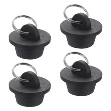4pcs Rubber Drain Stopper with Hanging Ring Fits 7/8 Inch to 1 Inch, Black