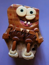 Spongebob Squarepants Solid Wood Hand Carved Jewelry Trinket Puzzle Box Vietnam