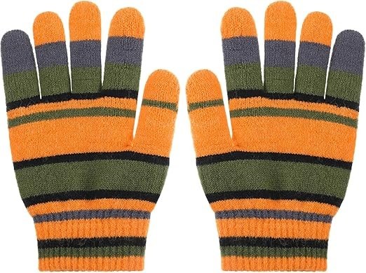Guantes Coraline a Rayas Naranja Y Verde Guantes Difusos | Guantes Cálidos a Rayas