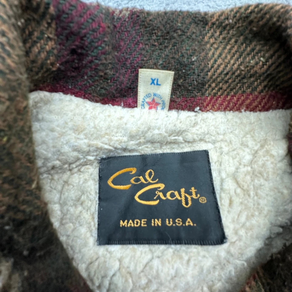 Chaqueta De Colección Años 70 Cal Craft Lana Sherpa Forrada Cremallera Franela Cuadros Para Hombres XL Marrón Foto 2 de 4