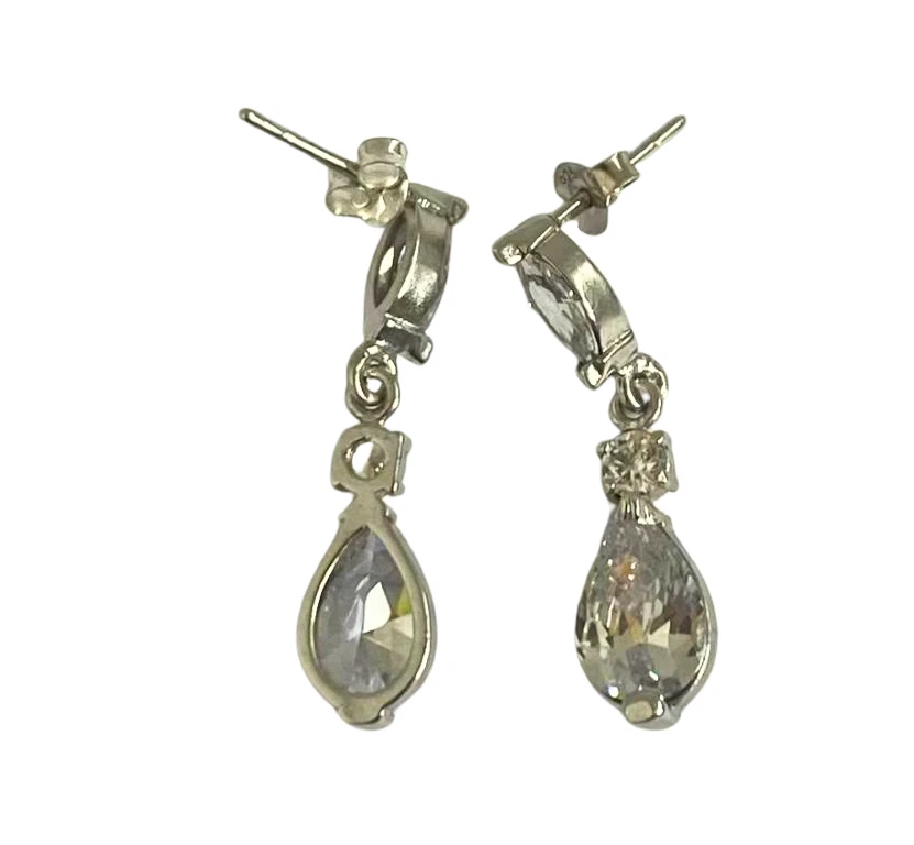 Orecchini pendenti vintage insoliti in argento sterling 925 gioielli zirconi - Immagine 4 di 4