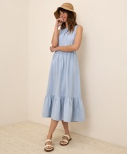 Pact Women's Coastal Double Gauze Tiered Midi Dress Small Cornflower Blue