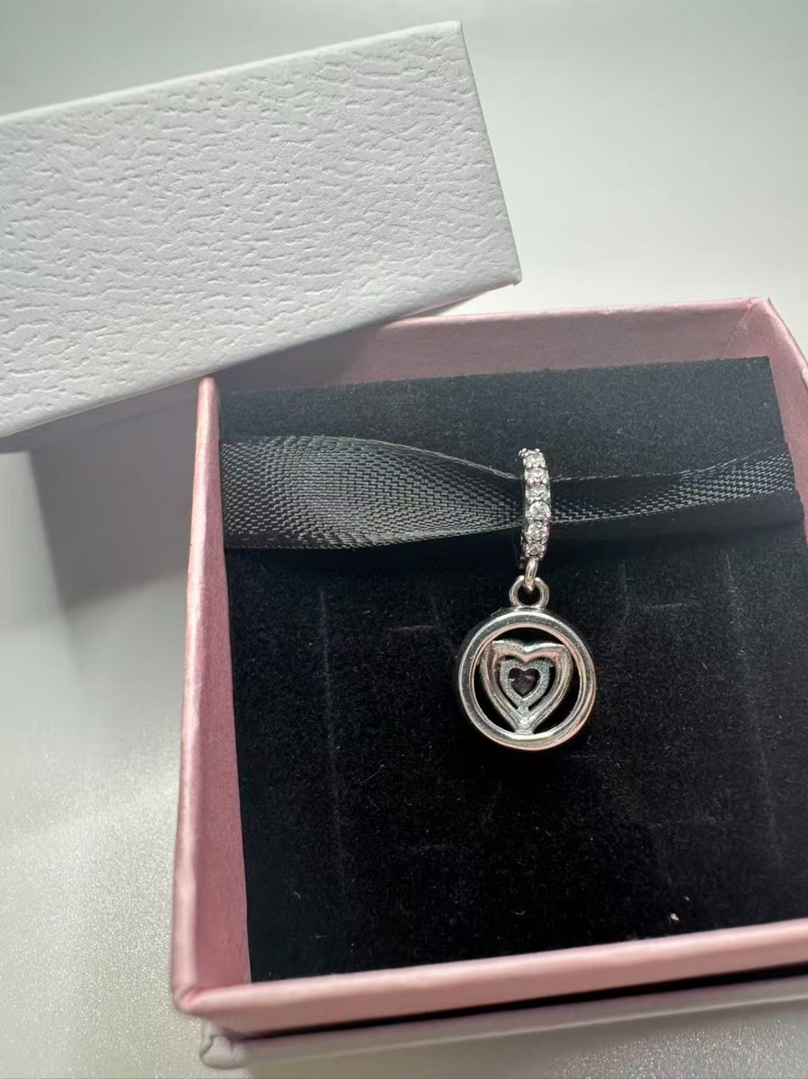 PANDORA #791476C01 Pink Heart Charm Pendant Clear Rhinestone Halo Charm NO BOX View 5