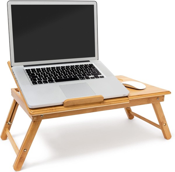Relaxdays Laptoptisch Bambus Natur HöHenverstellbar Mit Schublade-image