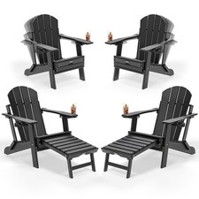 4 Folding Chairs Adjustable Back Footrest Cupholders HDPE Outdoor 400LB Black