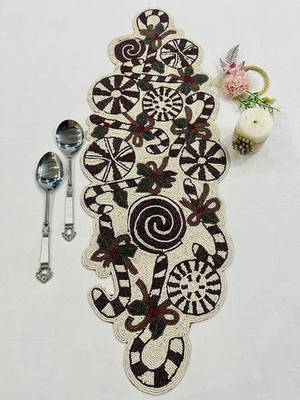 Tbs Elfenbein & Schwarz Handmade Perle Perlen Tischläufer Ess Weihnachten Dekor