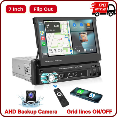 7'' Single DIN Car Radio Stereo Apple Carplay Bluetooth Flip Out Screen USB Aux