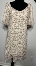 Hayden Los Angeles Dress Ivory Mauve Floral Puff Sleeve Ruched Body Con Sz.Large