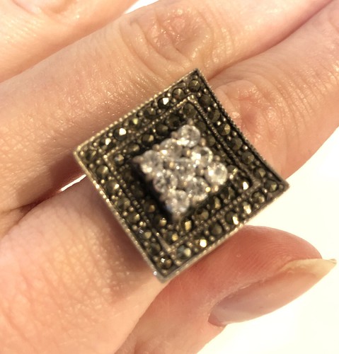 Bague Argent 925 Avec Marcassite Et Topaze Blanche - 4.7gr, Taille K1/2 à P, Neuve