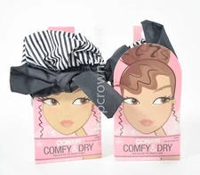 2 Conair Comfy & Dry Full Size Bow Shower Caps Black White Stripe #55948