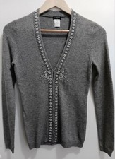 J.Crew Gray Wool And Cashmere Blend Cardigan Sweater Pearl Sequin Accents Sz XS