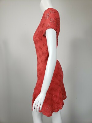 FREE PEOPLE Orange Stretch Embroidered Lace Scoop Neck Dress sz M