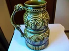 VINTAGE MCCOY POTTERY STEIN TANKARD MUG TIKI DESIGN LARGE 60+ oz AVOCADO GREEN