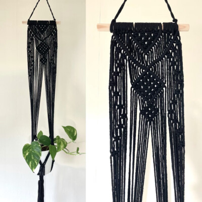 Makramee Pflanzenhänger Boho Style Outdoor Garten und Indoor schwarz Blumentopf