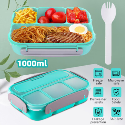 Bento Box Kids Lunch Box, Food Storage Container with 4 Compartments Utensils