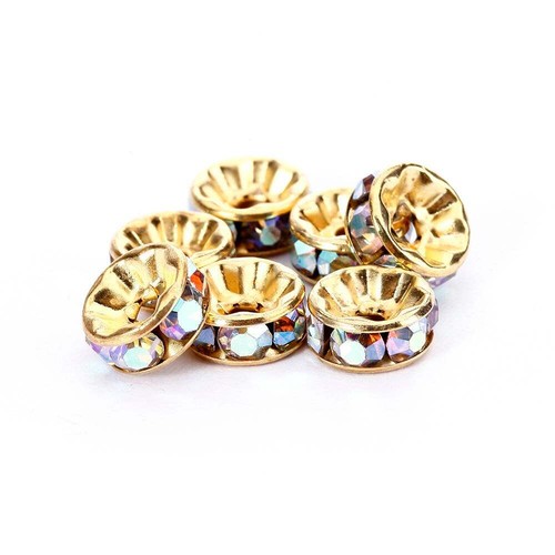 Clear AB Rhinestone Rondelle Spacers Gold/Silver 4mm 6mm 8mm 10mm 50pcs Per Bag - Picture 6 of 7