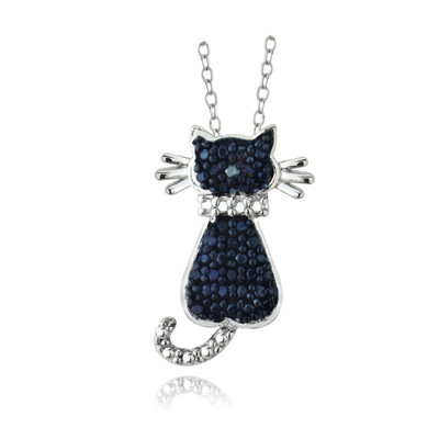 Sterling Silver Blue Diamond Accent Cat Slide Pendant, 18''