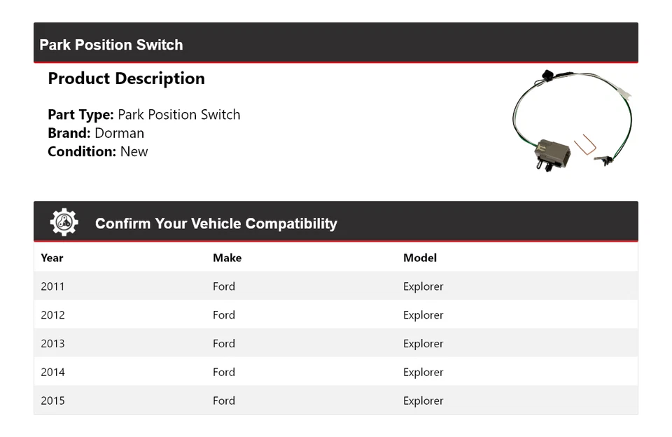 Interruptor de posición de estacionamiento para Ford Explorer Dorman 2011-2015 2012 2013 2014 Foto 2 de 4