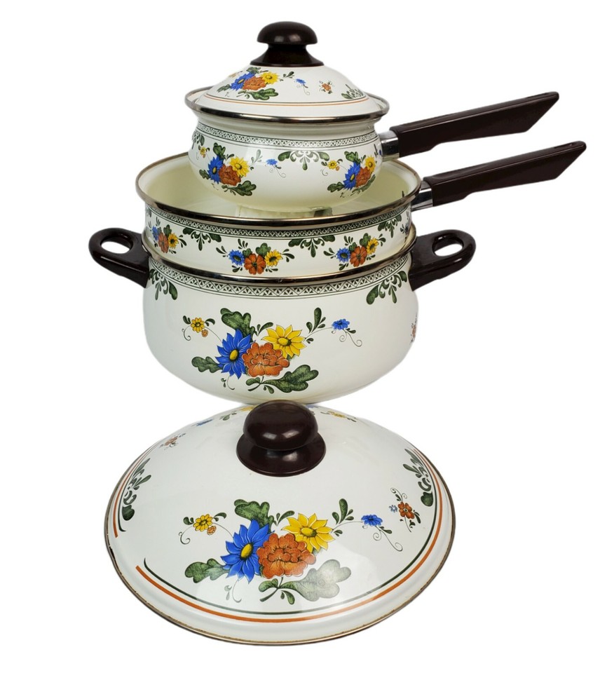VTG ASTA ENAMELWARE ENAMEL COOKWARE BY FISSLER OLD AMSTERDAM FLORAL