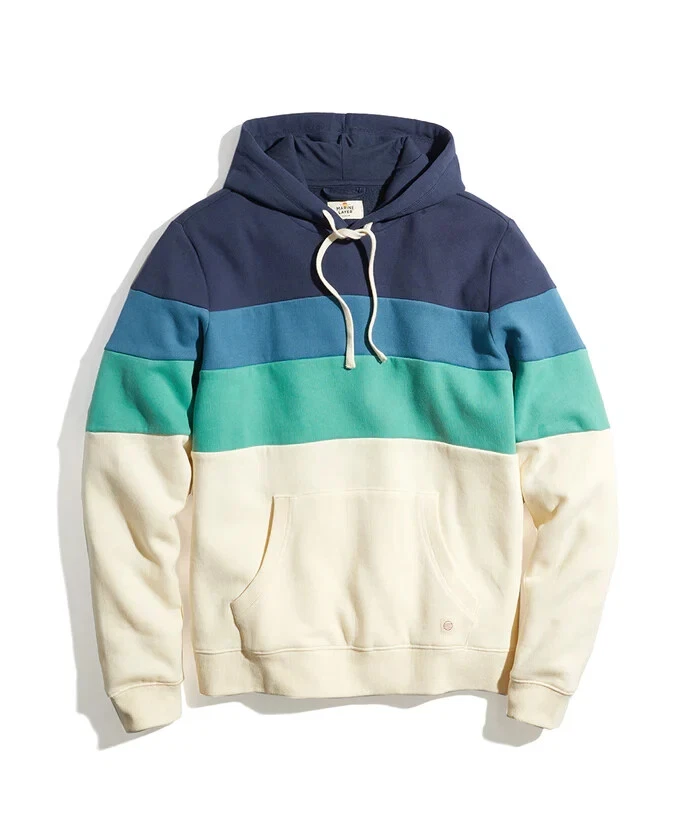 Marine Layer Colorblock Pullover Hoodie in Mood Indigo Defects