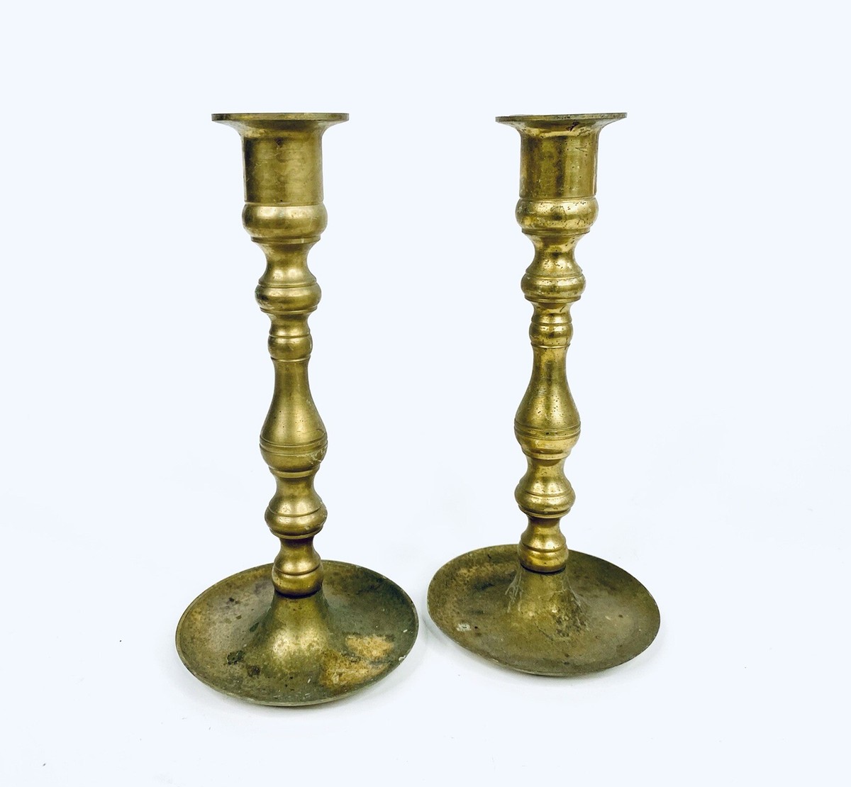 VTG Set of 2 Solid Brass 7”H Ornate Candle Holders Marked