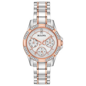 Bulova Women's Quartz Crystal Accents Rose Gold Tone 32mm Watch 98N110 - Click1Get2 Price Drop