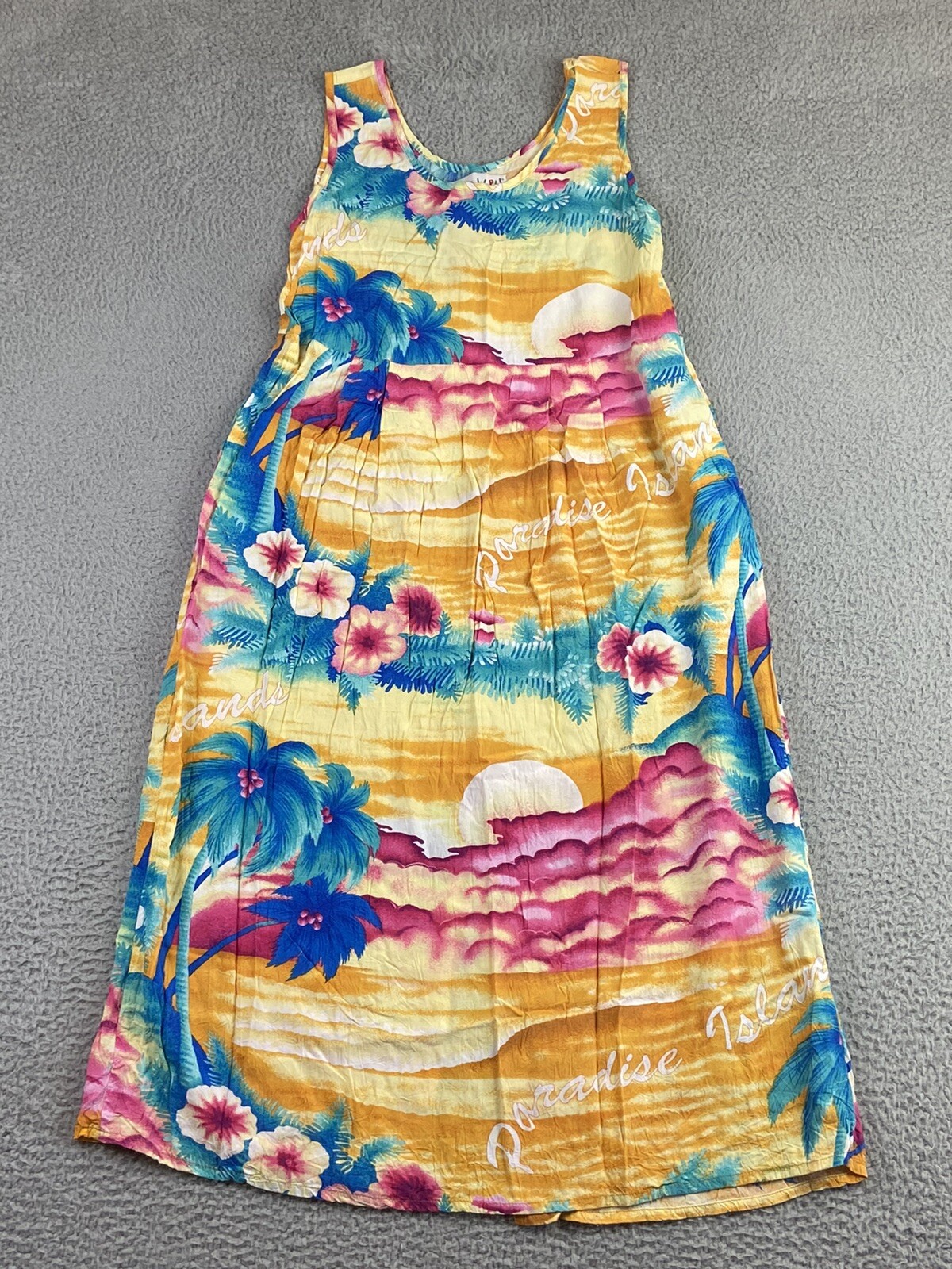 VTG Jams World Small Paradise Found Midi Dress Sleeveless Pockets Floral Hawaii