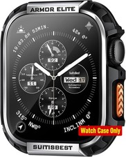 Metal Rugged Case for Apple Watch 45mm, Shockproof Bumper Tempered Glass Prote