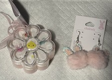 NWT Claire  s Easter bunny earrings and ring set