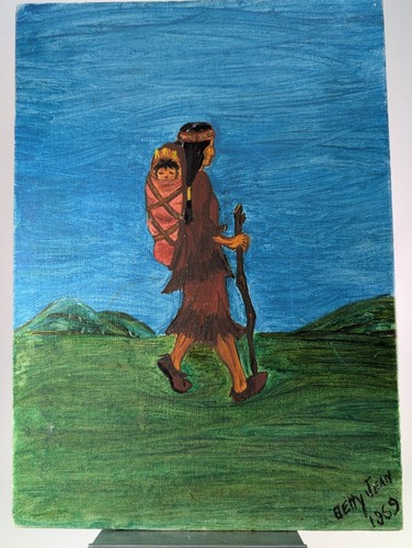 Vintage 1969 2er Set Primitive Indianer Motiv Gemälde von Betty Jean - Bild 14 von 23